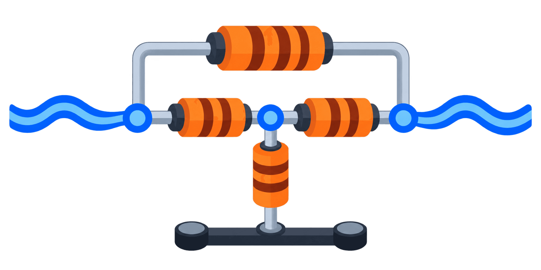 Flat isometric illustration of a four-resistor bridged-Tee attenuator network