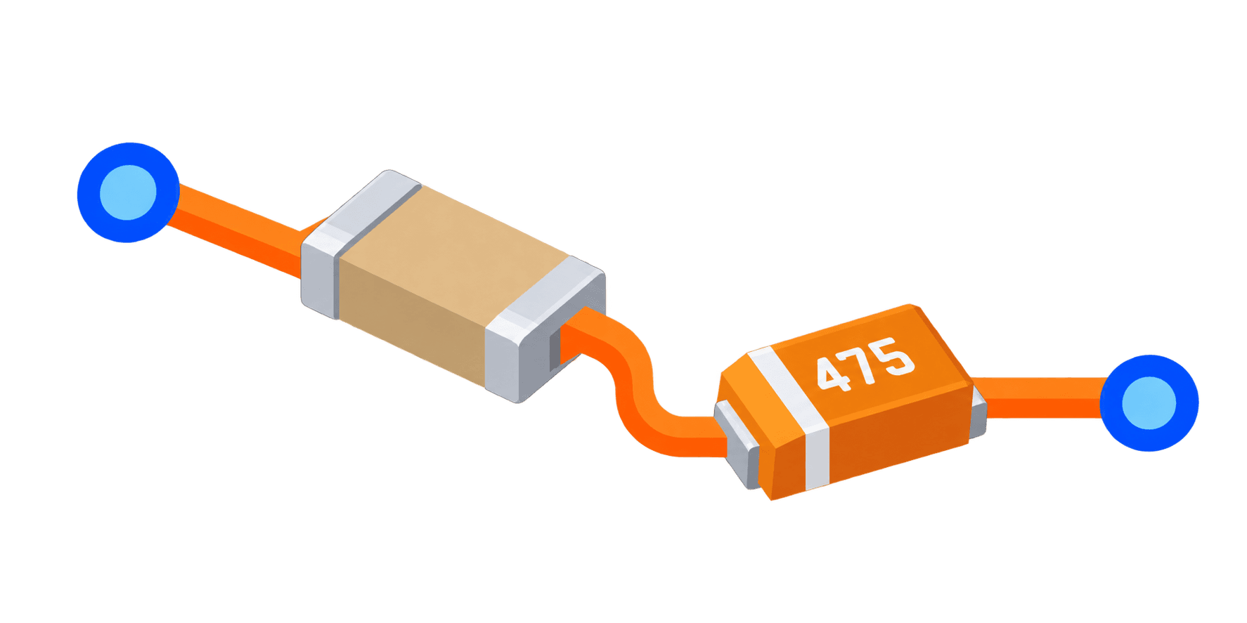 Isometric illustration of ceramic and polarized surface-mount capacitors