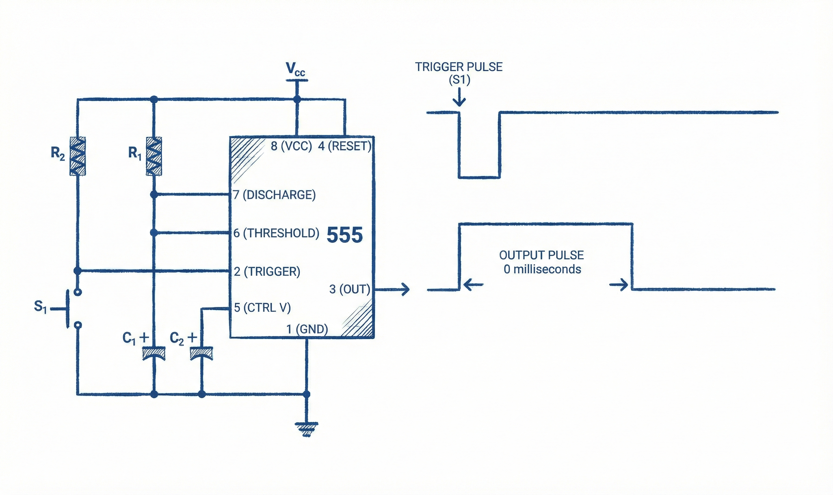 555 timer monostable diagram